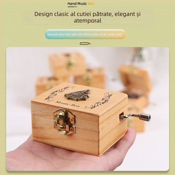 Cutie muzicală din lemn cu manetă – stil retro, personalizabilă, cu logo tipărit