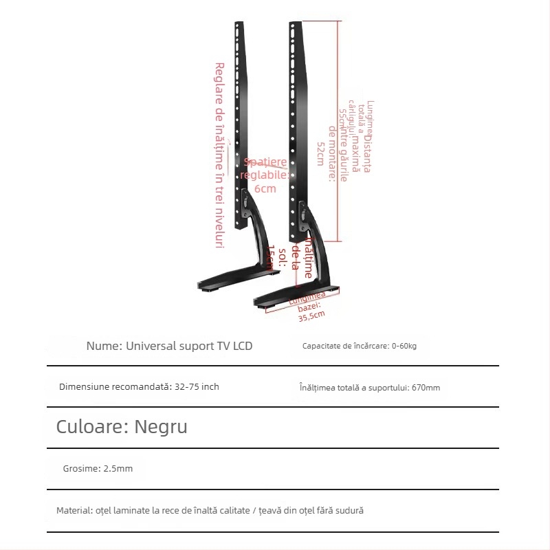 Suport de birou pentru televizor pentru ecrane inteligente - Compatibil cu ecrane inteligente - Oțel laminat la rece - 2 kg