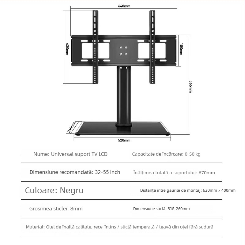 Suport de birou pentru televizor pentru ecrane inteligente - Compatibil cu ecrane inteligente - Oțel laminat la rece - 2 kg