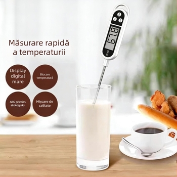 Termometru electronic cu sondă pentru bucătărie – măsoară temperatura alimentelor, apei, uleiului, laptelui și aluatului de pâine; Brand Friendly; Etichetă privată autorizată.
