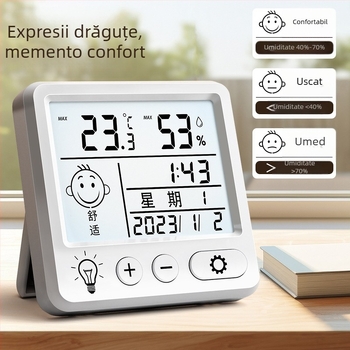 Termometru digital cu higrometru pentru interior, montaj pe perete, afișaj temperatură și umiditate pentru camera bebelușului, cu alarmă