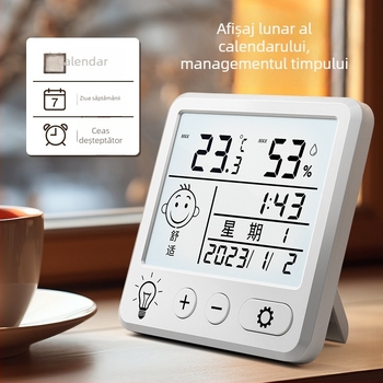 Termometru digital cu higrometru pentru interior, montaj pe perete, afișaj temperatură și umiditate pentru camera bebelușului, cu alarmă