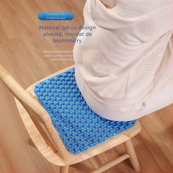 Pernă de șezut cu gel înghețat – design fagure, PVC, umplutură din cristale de gheață, respirabil pentru mașină și birou, greutate 300 g