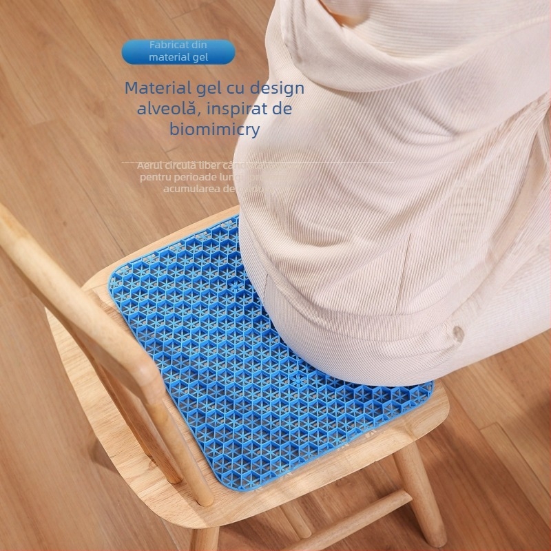 Pernă de șezut cu gel înghețat – design fagure, PVC, umplutură din cristale de gheață, respirabil pentru mașină și birou, greutate 300 g