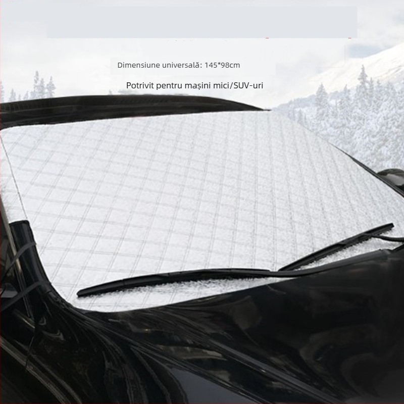 Acoperire parbriz auto pentru iarnă (folie de aluminiu; îngroșat; model în carouri; montaj tip card; greutate 360 g)