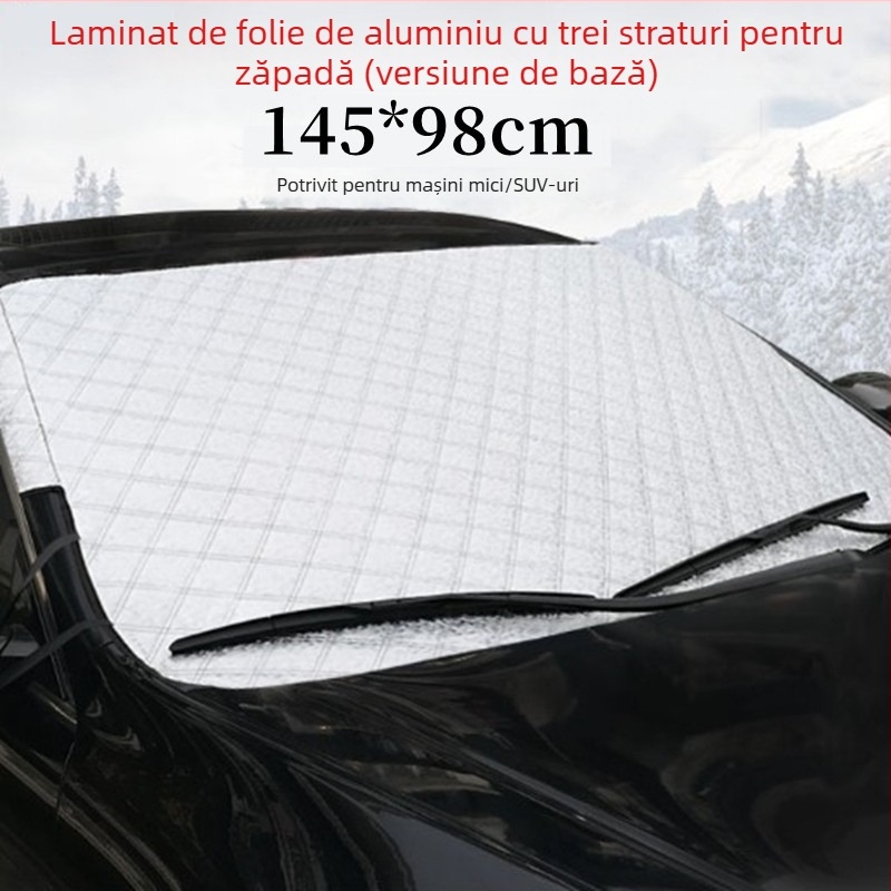 Acoperire parbriz auto pentru iarnă (folie de aluminiu; îngroșat; model în carouri; montaj tip card; greutate 360 g)