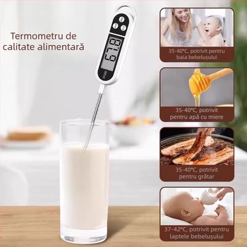 Termometru digital de bucătărie cu sondă pentru apă, ulei, lapte și coacerea pâinii