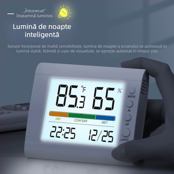 Termometru și higrometru electronic inteligent pentru interior, ceas multifuncțional cu alarmă, oră și dată