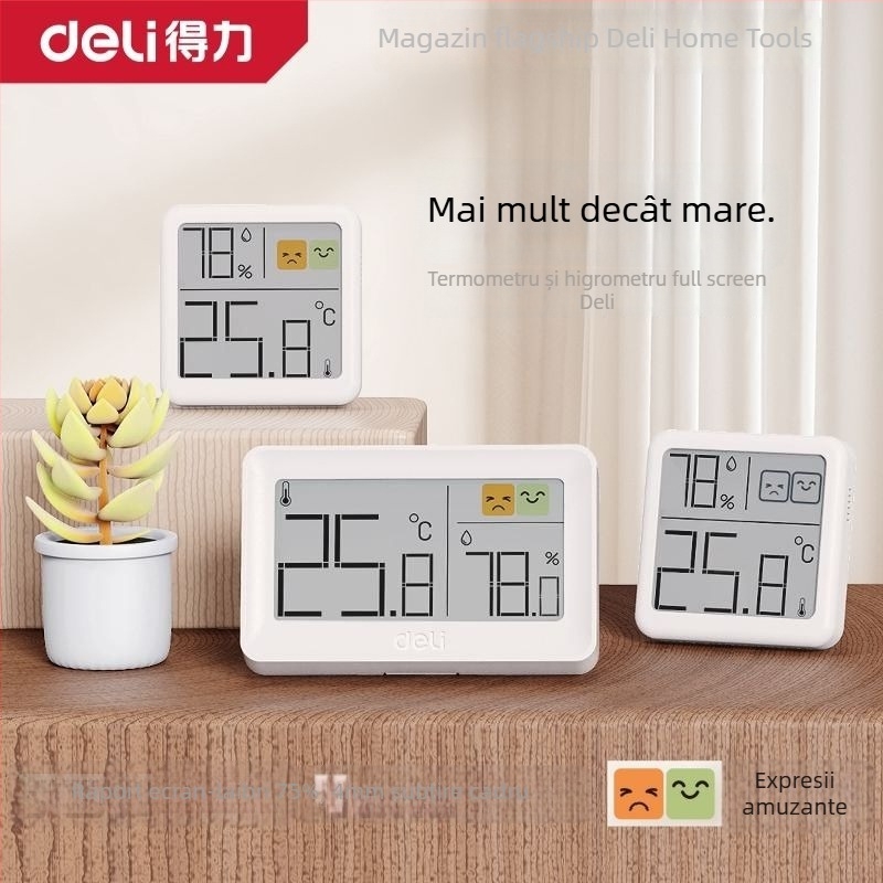 Deli termometru digital de interior montat pe perete pentru camera copilului, precizie ridicată, rezoluție temperatură 1°C