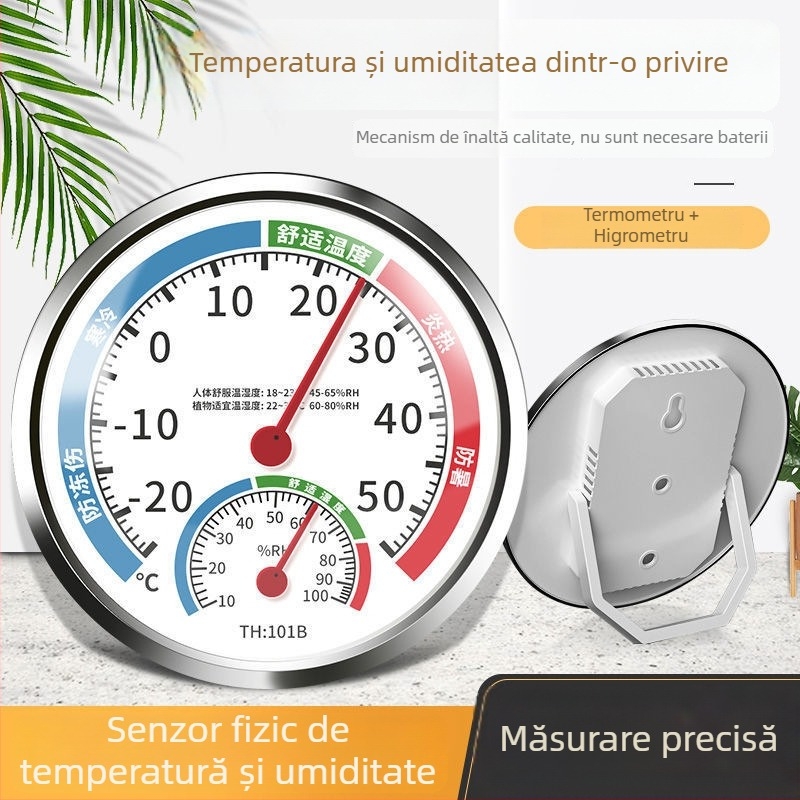 Termometru și higrometru de perete pentru interior, cu precizie înaltă, măsoară temperatura și umiditatea încăperii.