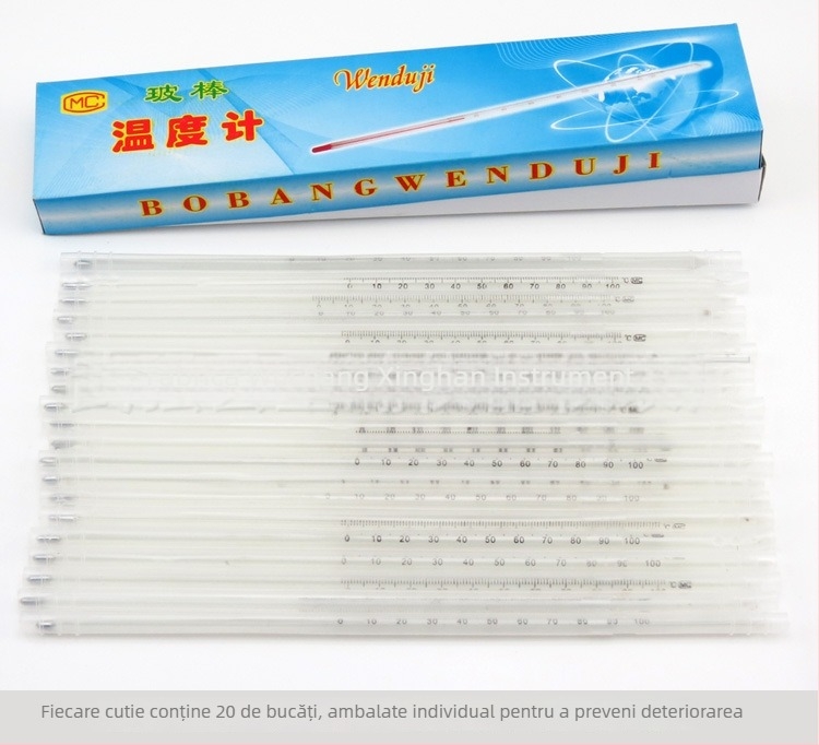 Termometru cu mercur din sticlă, tip cu tijă de sticlă, interval de măsură -50 până la 300 °C, marcă Xinghan, model Mercury