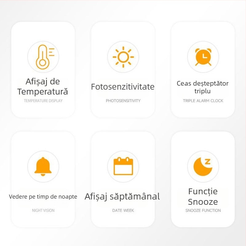 Termometru și higrometru interior cu ceas de alarmă și senzor de lumină, afișaj digital mare