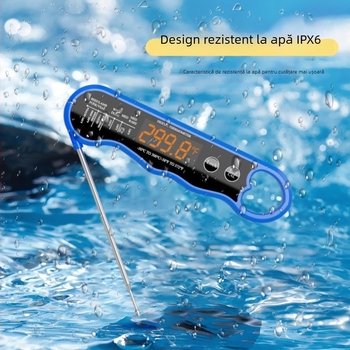 Remison termometru pliabil pentru carne, reîncărcabil, cu LED – rezoluție 0,1°C, 94 g, pentru grătar, coacere și bucătărie