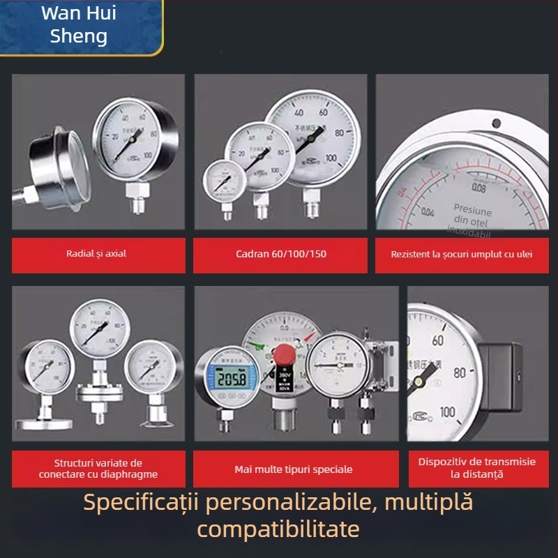 Termometru bimetal pentru conducte de boiler, oțel inoxidabil, model WSS411/401, termometru industrial de temperatură, rezistent la temperaturi înalte