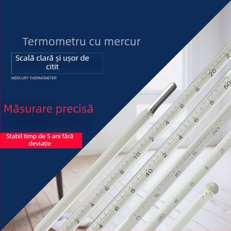 Termometru din sticlă cu tijă, pentru măsurarea temperaturii, fără marcă