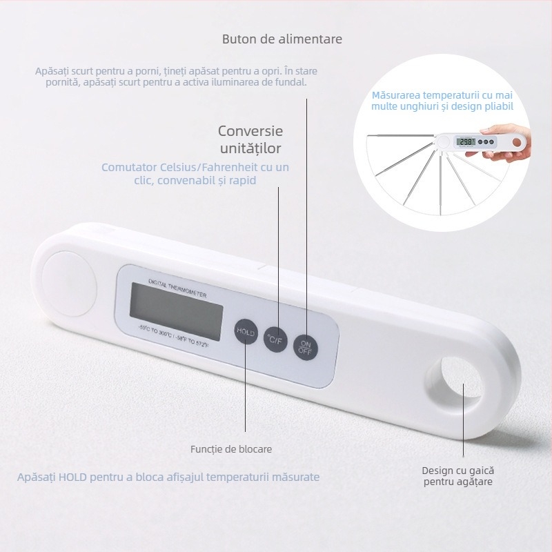 Termometru alimentar, pliabil, înaltă precizie, rezoluție 1, pachet 200, marcă Nothing