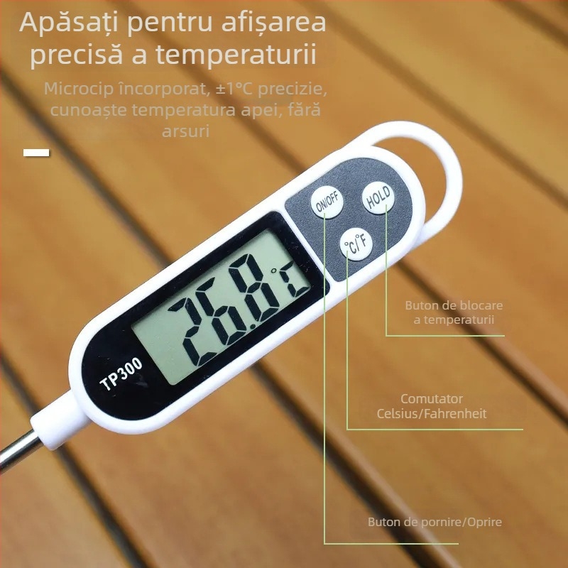 Termometru alimentar cu sondă tip pix digitală pentru apă, ulei și lapte; Futai, rezoluție 1°, origine Zhejiang, 200 bucăți pe cutie, personalizare disponibilă
