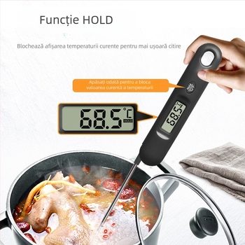 Termometru digital pliabil pentru alimente cu sondă din oțel inoxidabil – rezoluție 0,1°C, alimentat cu baterie, pentru bucătărie, coacere și temperatură a apei