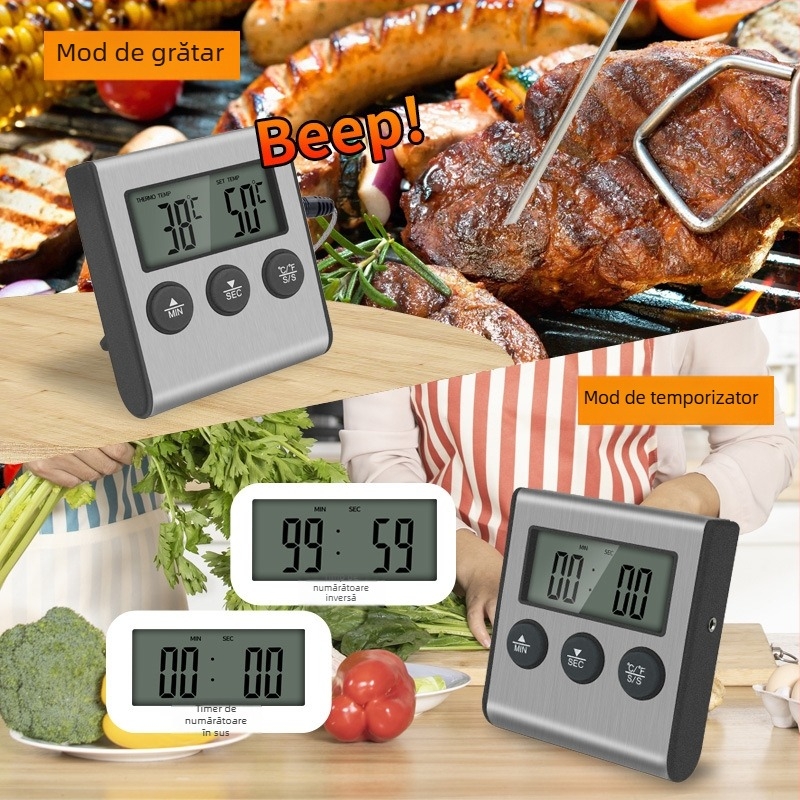 TP700 Termometru electronic cu sondă pentru apă și gătit, cu alarmă și temporizator – 1°C rezoluție