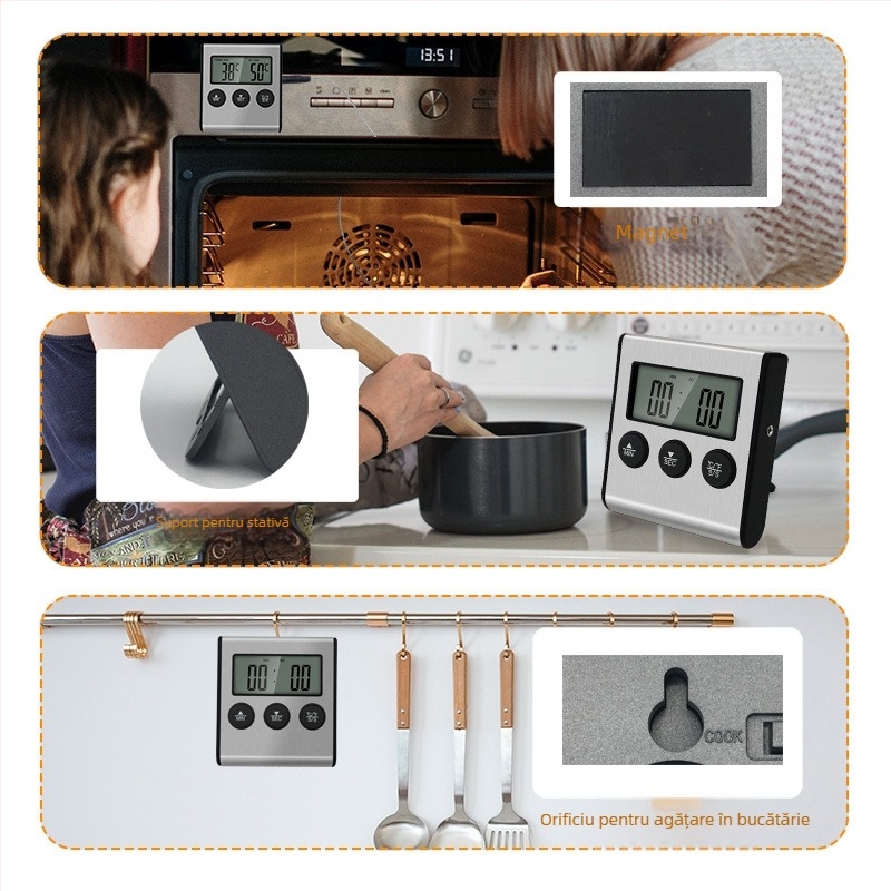 TP700 Termometru electronic cu sondă pentru apă și gătit, cu alarmă și temporizator – 1°C rezoluție