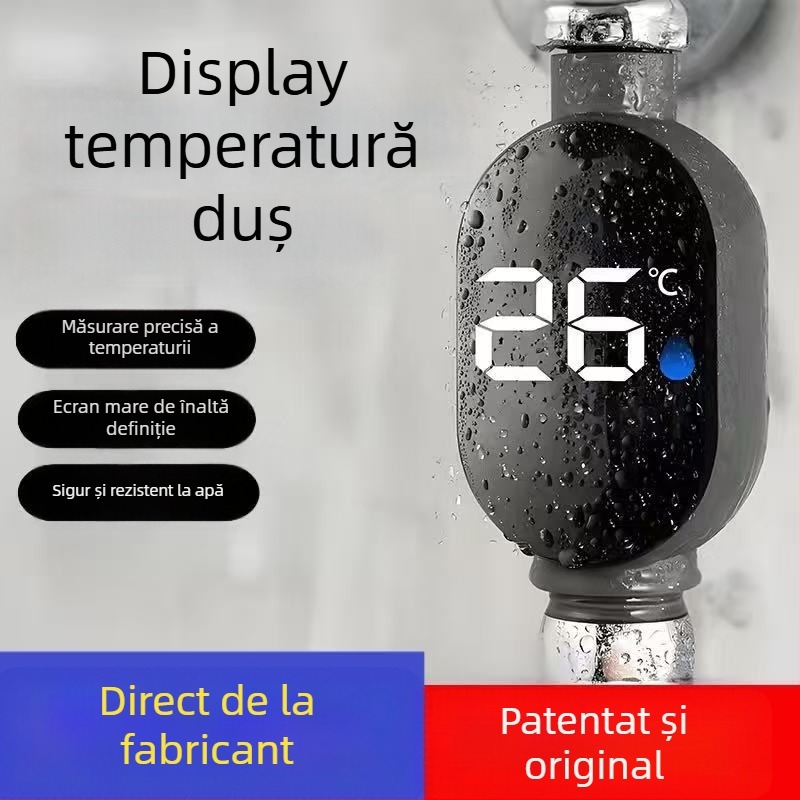 Termometru de duș cu afișaj LED digital, intervalul de temperatură 00–99°C, accesoriu pentru capul de duș