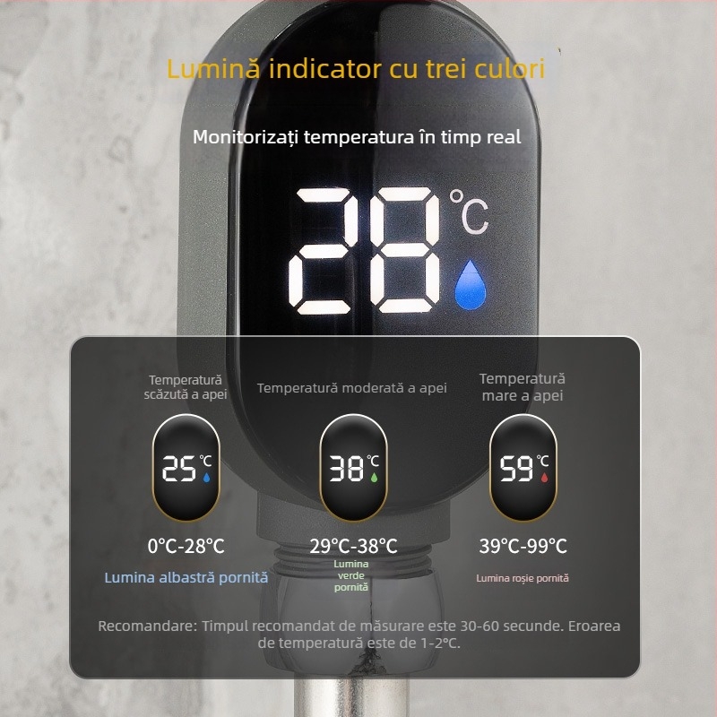 Termometru de duș cu afișaj LED digital, intervalul de temperatură 00–99°C, accesoriu pentru capul de duș