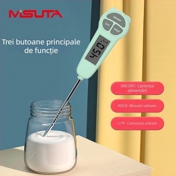MISUTA termometru digital pentru apă, termometru pentru biberon și alimente, cu sondă din oțel inoxidabil
