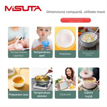 MISUTA termometru digital pentru apă, termometru pentru biberon și alimente, cu sondă din oțel inoxidabil