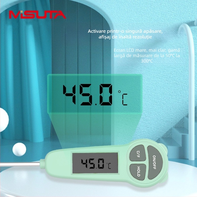 MISUTA termometru digital pentru apă, termometru pentru biberon și alimente, cu sondă din oțel inoxidabil