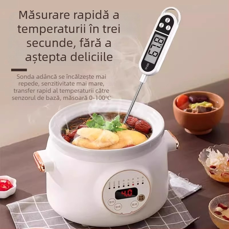 Termometru de apă pentru bucătărie, cu sondă de înaltă precizie, model 4533; rezoluție de temperatură 1°C; nu este importat