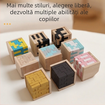 Puzzle din lemn Kongming lock – Brand Zhisuo, blocuri Tetris pentru antrenament emoțional și dezvoltare cognitivă, Origine Zhejiang