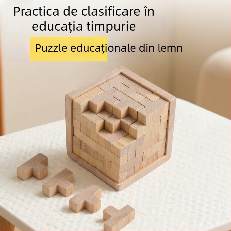 Puzzle din lemn Kongming lock – Brand Zhisuo, blocuri Tetris pentru antrenament emoțional și dezvoltare cognitivă, Origine Zhejiang