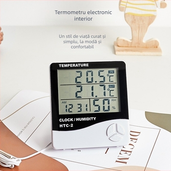 HTC-2 Termometru digital și higrometru, ecran mare, pentru interior/exterior – măsurare duală a temperaturii și umidității