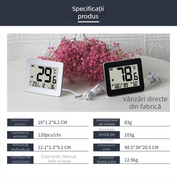Termometru de apă cu afișaj LCD și ceas, pentru interior/exterior, ultra-subțire