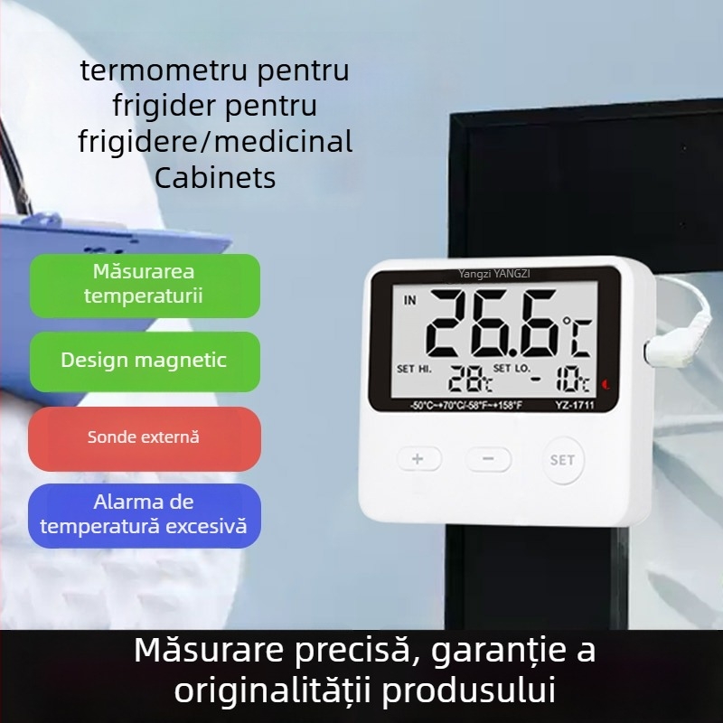 Termometru digital pentru frigider cu senzor încorporat, destinat uzului medical, pentru depozitare în frigider și păstrarea probelor