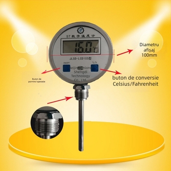 Termometru bimetr cu citire duală, pentru monitorizarea temperaturii în medii industriale la temperaturi înalte
