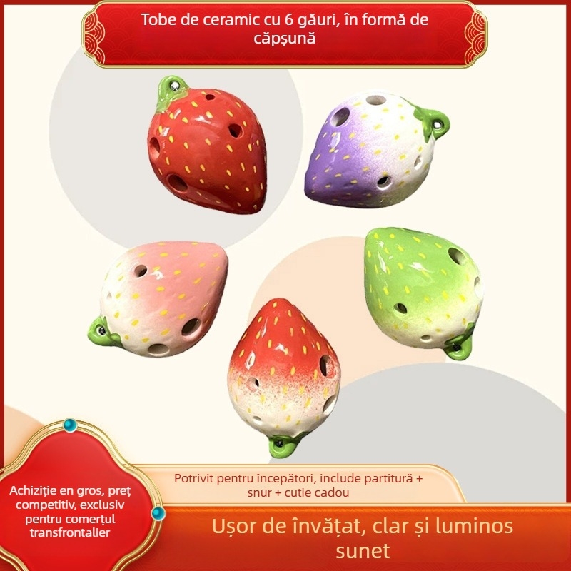 Ocarina Cartoon, formă de căpșună, 6 găuri, marcă Grien