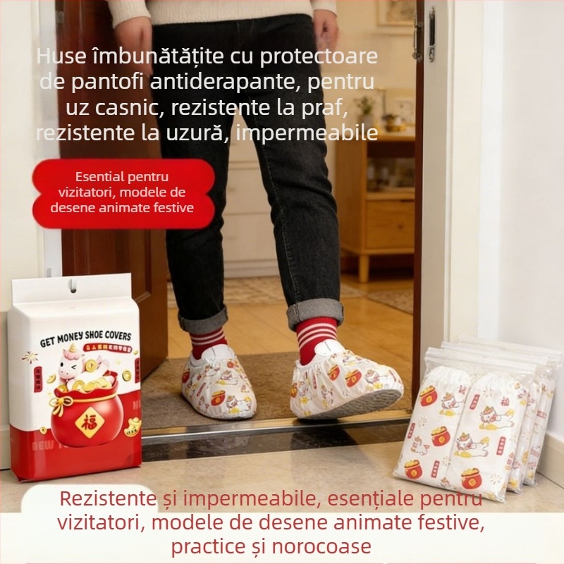 Acoperitoare de pantofi din material nețesut, de unică folosință, antiderapante, extra groase, pentru copii, cu model norocos