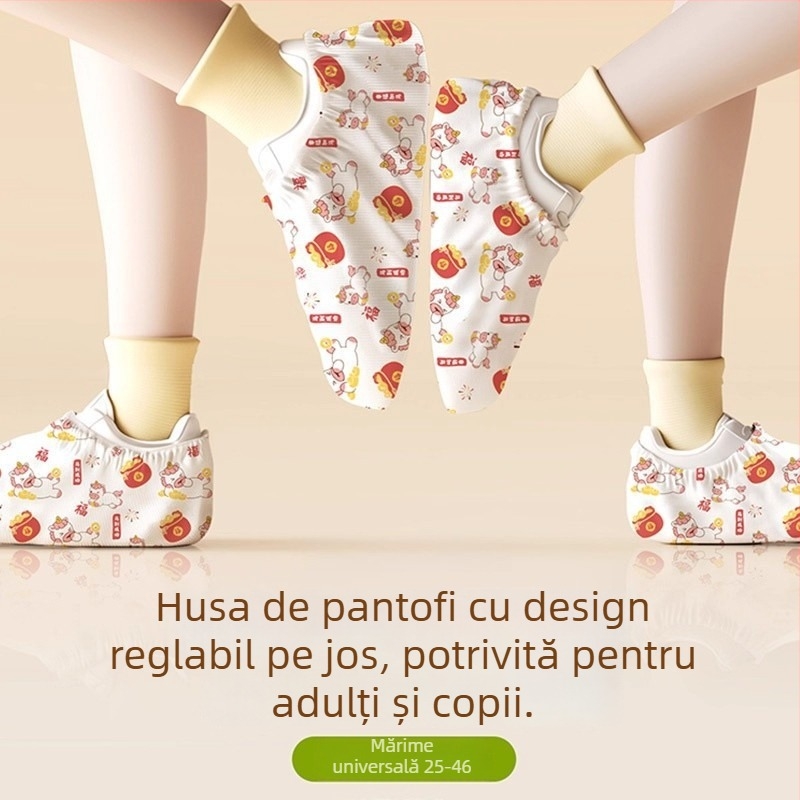 Acoperitoare de pantofi din material nețesut, de unică folosință, antiderapante, extra groase, pentru copii, cu model norocos