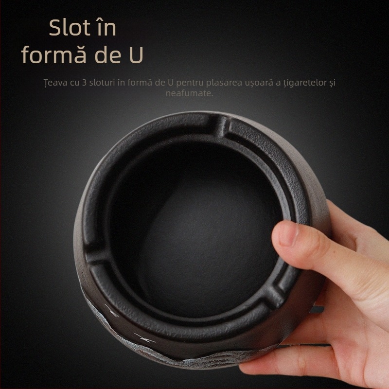 Scrumieră ceramică cu capac rezistent la vânt, design minimalist, funcție de depozitare, personalizare cu logo, pentru casă și birou