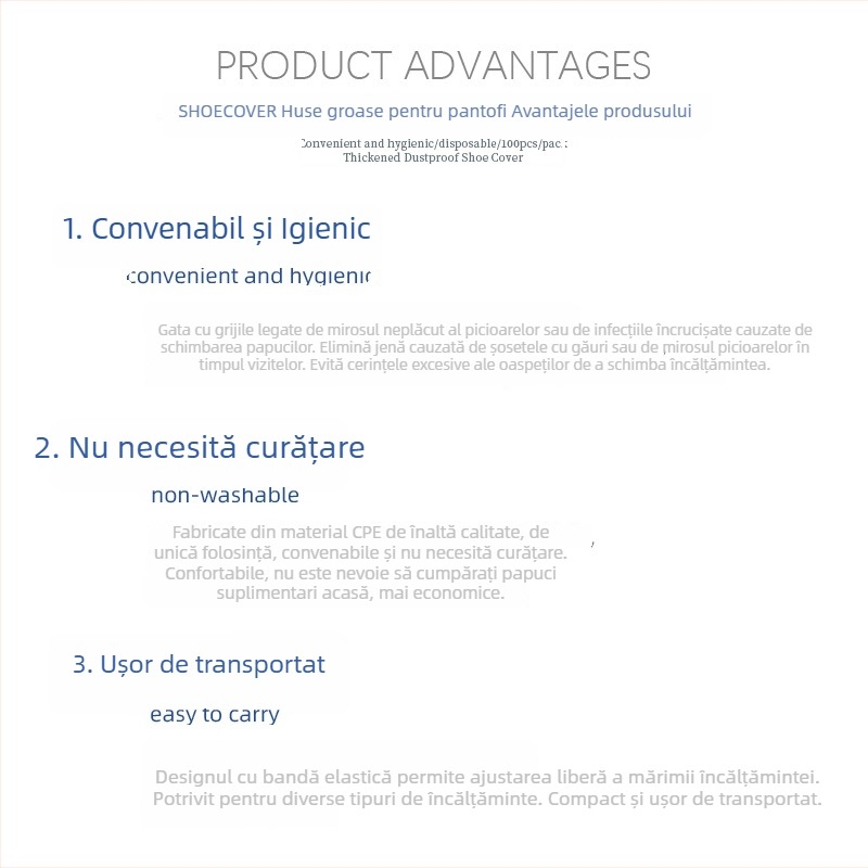 Capace de unică folosință pentru încălțăminte, din material nețesut, îngroșate, rezistente la praf, cu design cu două nervuri, pentru camere curate