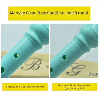 NIKKO recorder cu opt găuri, model german-britanic, pentru copii și începători — include husă, tijă de curățare, cârpă, curea pentru gât, manual de utilizare