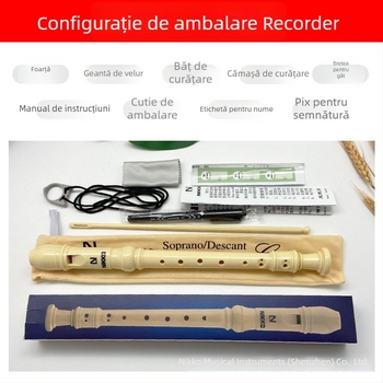 NIKKO recorder cu opt găuri, model german-britanic, pentru copii și începători — include husă, tijă de curățare, cârpă, curea pentru gât, manual de utilizare