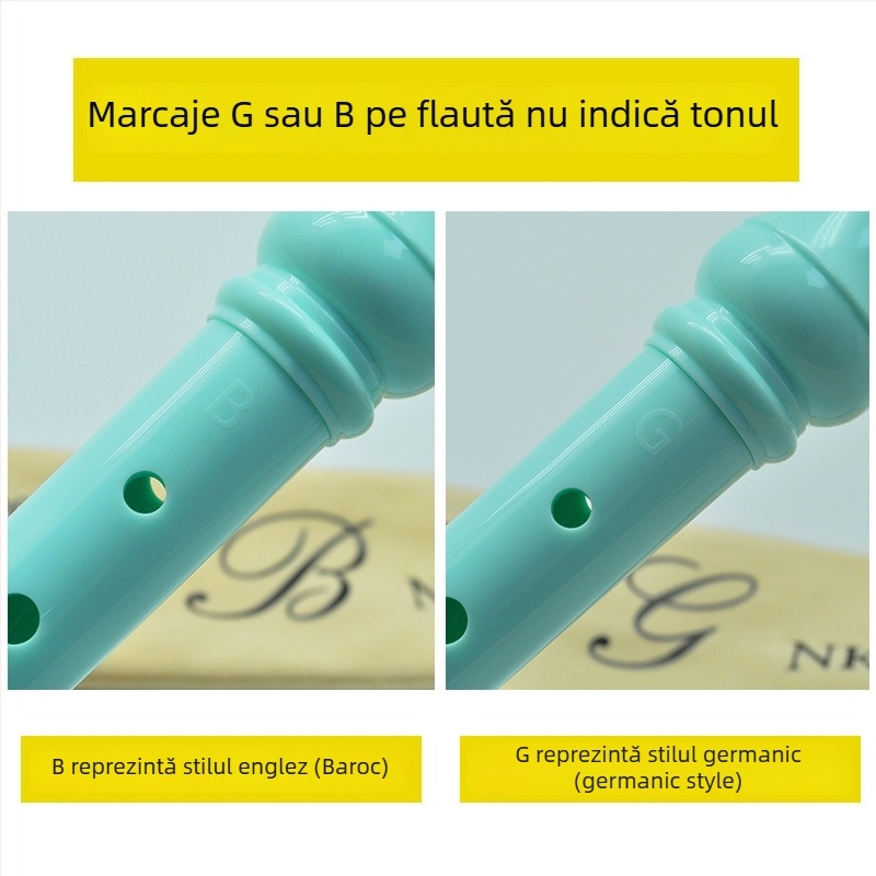 NIKKO recorder cu opt găuri, model german-britanic, pentru copii și începători — include husă, tijă de curățare, cârpă, curea pentru gât, manual de utilizare