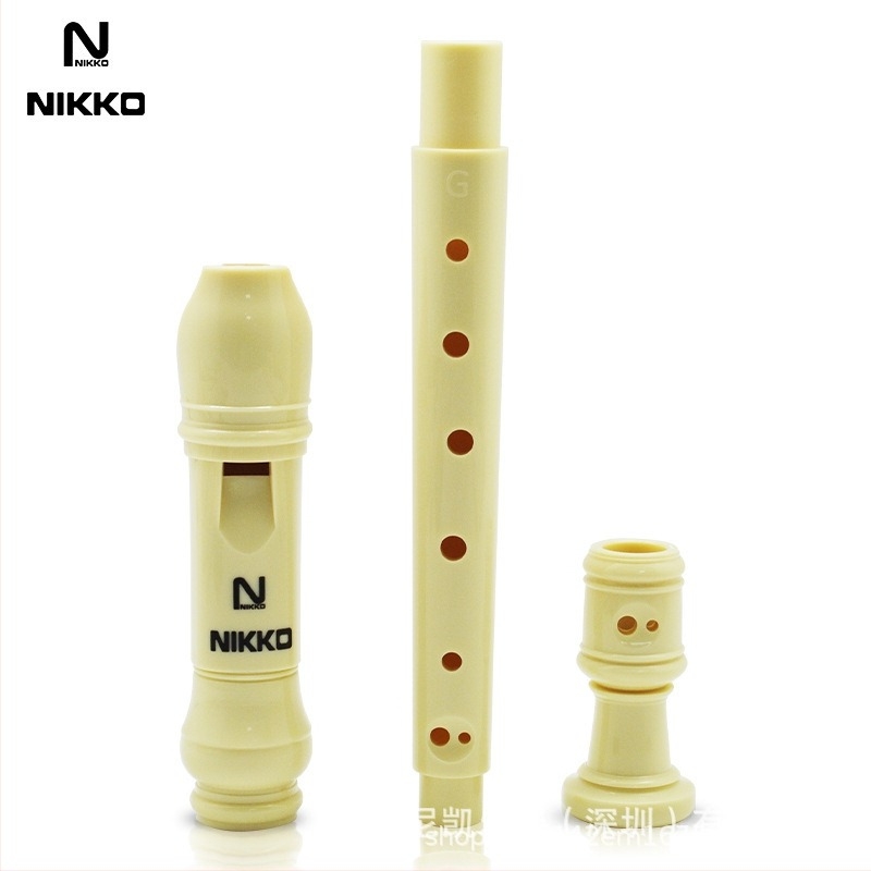 NIKKO recorder cu opt găuri, model german-britanic, pentru copii și începători — include husă, tijă de curățare, cârpă, curea pentru gât, manual de utilizare