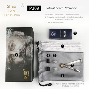 Set accesorii pipe din lemn Heather: tijă de presiune, cuțit pentru pipă, curățitor cu ac, filtru pentru pipă, bandă de curățare