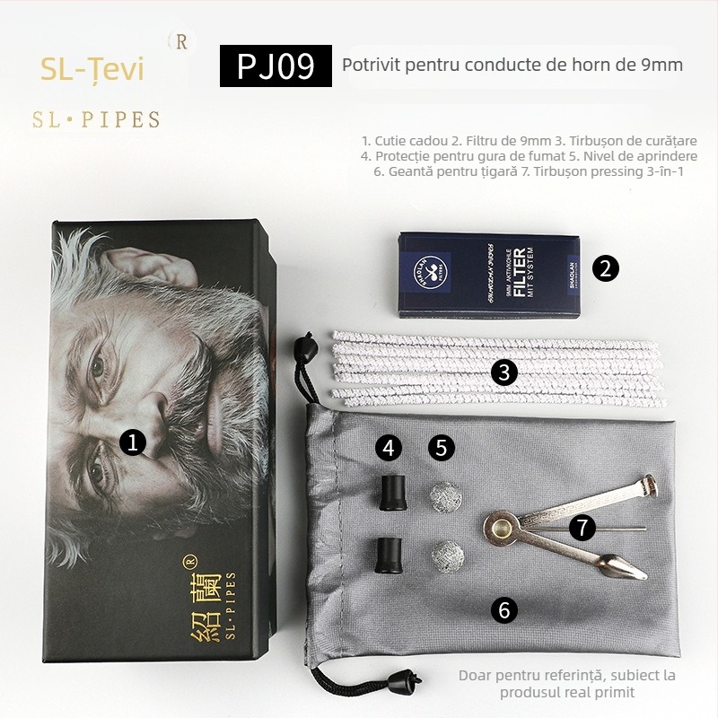 Set accesorii pipe din lemn Heather: tijă de presiune, cuțit pentru pipă, curățitor cu ac, filtru pentru pipă, bandă de curățare