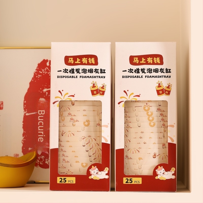 Cenușar de unică folosință din spumă pentru birouri, afaceri, hoteluri și cafenele — Material: hârtie de bază + polietilenă + rășină absorbantă de apă; Unică folosință: Da; Anti-ash; Origine: Zhejiang, China; Cantitate în cutie: 40