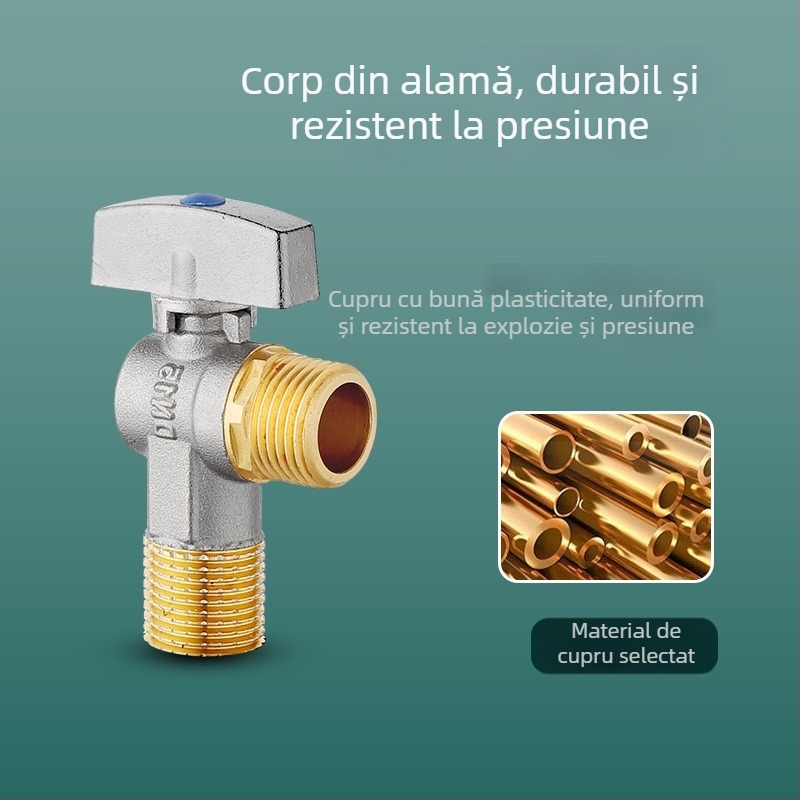 Valvă de închidere din alamă pentru toaletă și boiler, model HYX-325, presiune de lucru 0,6 MPa, diametru interior Ø15 mm, montaj rotativ