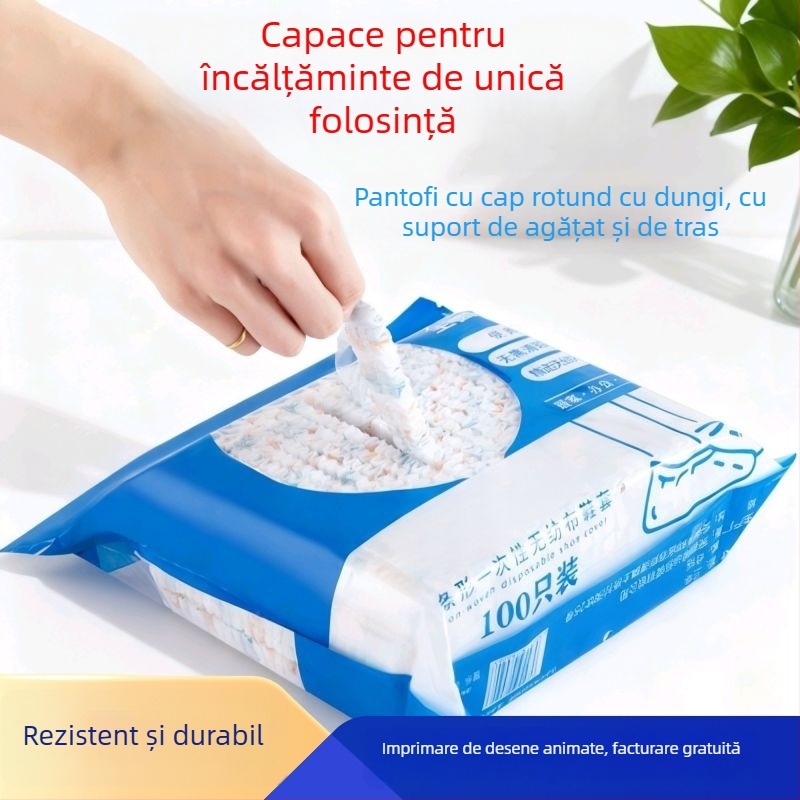 Capace de încălțăminte de unică folosință din țesătură nețesută, groase, cu imprimeu desen animat, pentru interior, 100 bucăți într-o cutie